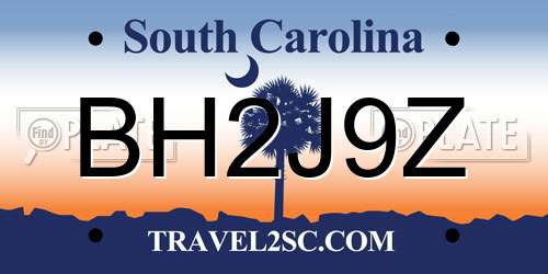 BH2J9Z South Carolina License Plate