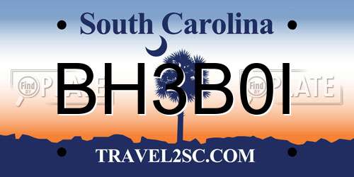 BH3B0I South Carolina License Plate