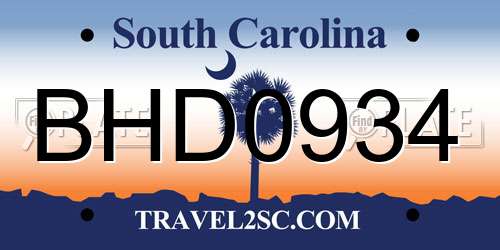 BHD0934 South Carolina License Plate