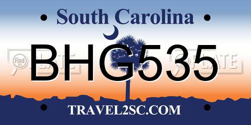 BHG535 South Carolina License Plate