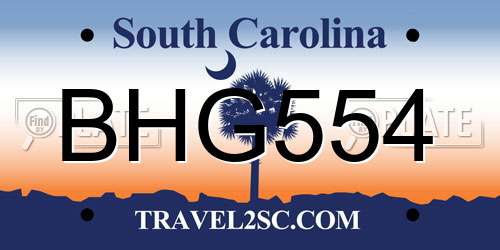 BHG554 South Carolina License Plate