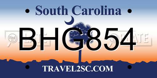 BHG854 South Carolina License Plate