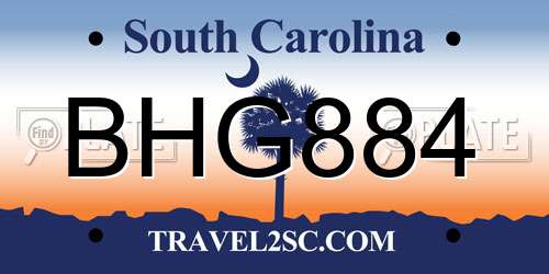 BHG884 South Carolina License Plate