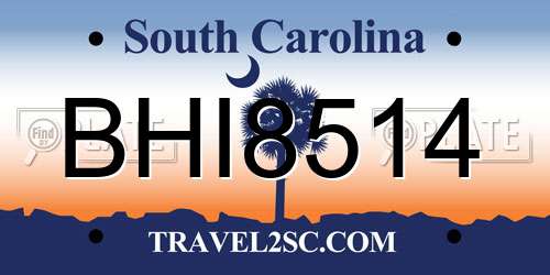 BHI8514 South Carolina License Plate