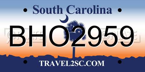 BHO2959 South Carolina License Plate