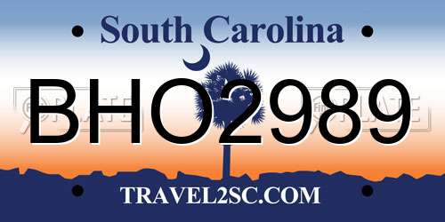 BHO2989 South Carolina License Plate