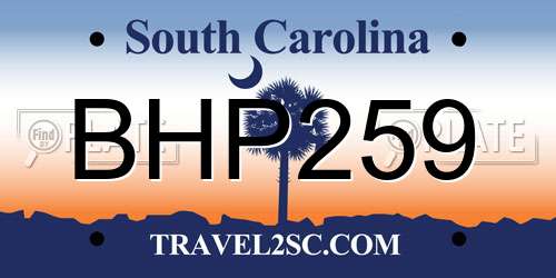BHP259 South Carolina License Plate