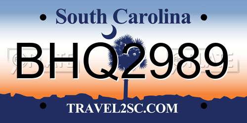 BHQ2989 South Carolina License Plate