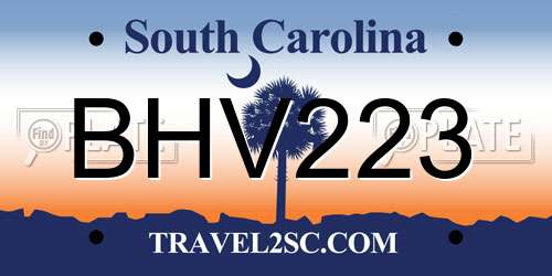 BHV223 South Carolina License Plate