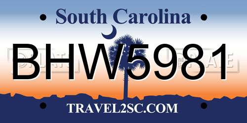 BHW5981 South Carolina License Plate