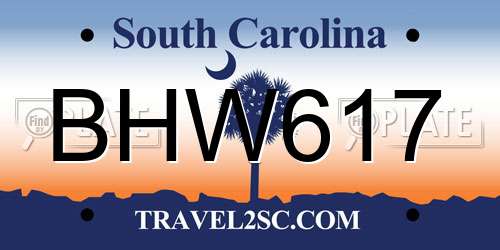 BHW617 South Carolina License Plate
