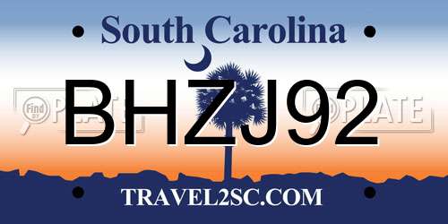 BHZJ92 South Carolina License Plate