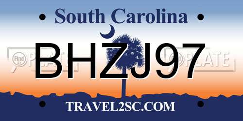 BHZJ97 South Carolina License Plate