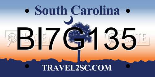 BI7G135 South Carolina License Plate