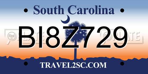 BI8Z729 South Carolina License Plate
