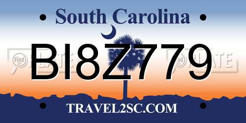 BI8Z779 South Carolina License Plate