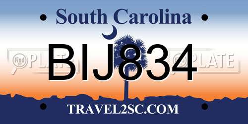 BIJ834 South Carolina License Plate
