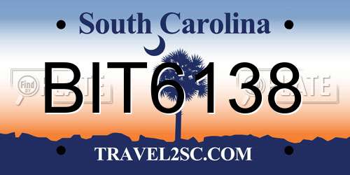 BIT6138 South Carolina License Plate