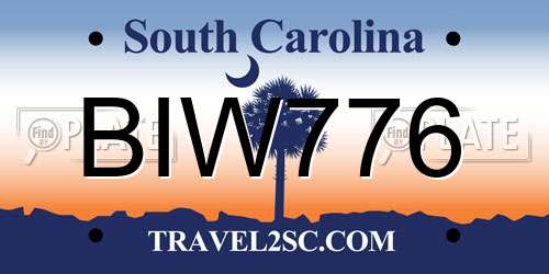 BIW776 South Carolina License Plate