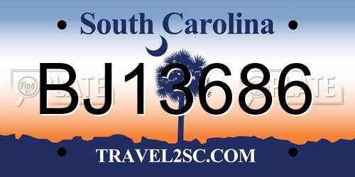 BJ13686 South Carolina License Plate