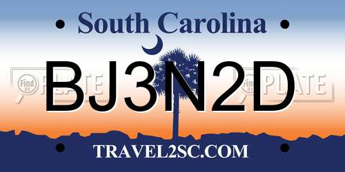 BJ3N2D South Carolina License Plate