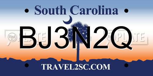 BJ3N2Q South Carolina License Plate