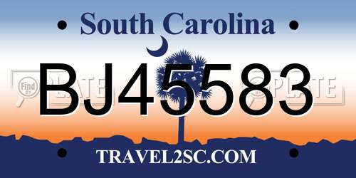 BJ45583 South Carolina License Plate