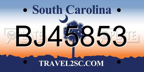 BJ45853 South Carolina License Plate