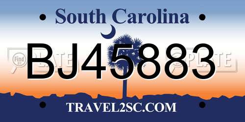 BJ45883 South Carolina License Plate
