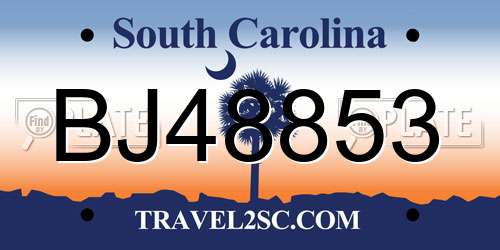 BJ48853 South Carolina License Plate