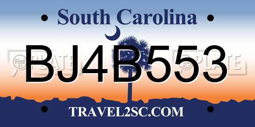 BJ4B553 South Carolina License Plate