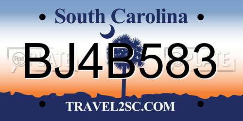 BJ4B583 South Carolina License Plate