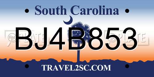 BJ4B853 South Carolina License Plate
