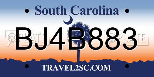BJ4B883 South Carolina License Plate
