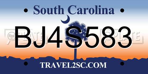 BJ4S583 South Carolina License Plate