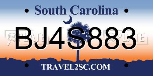 BJ4S883 South Carolina License Plate