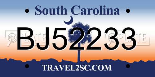 BJ52233 South Carolina License Plate