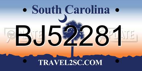 BJ52281 South Carolina License Plate
