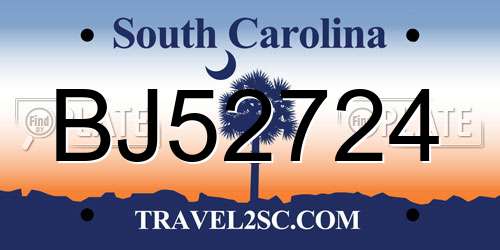 BJ52724 South Carolina License Plate
