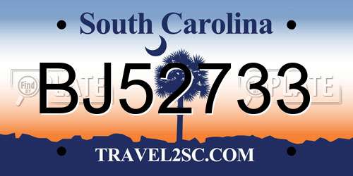 BJ52733 South Carolina License Plate