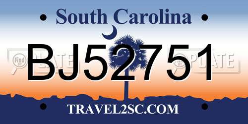 BJ52751 South Carolina License Plate