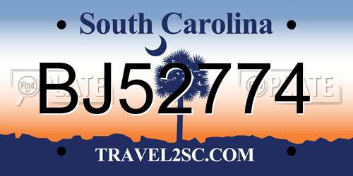 BJ52774 South Carolina License Plate