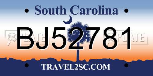 BJ52781 South Carolina License Plate