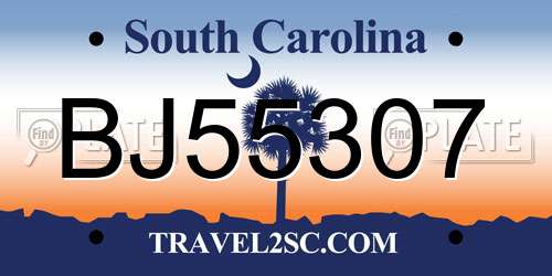 BJ55307 South Carolina License Plate