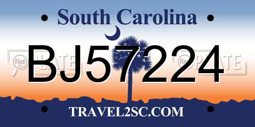 BJ57224 South Carolina License Plate