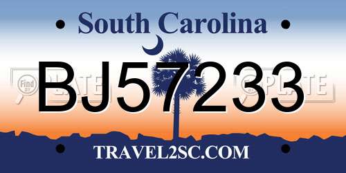 BJ57233 South Carolina License Plate