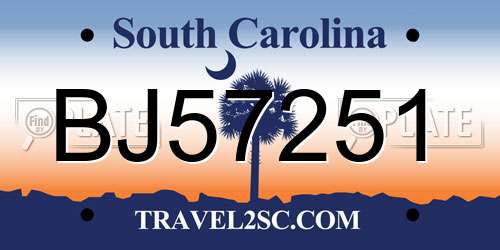 BJ57251 South Carolina License Plate