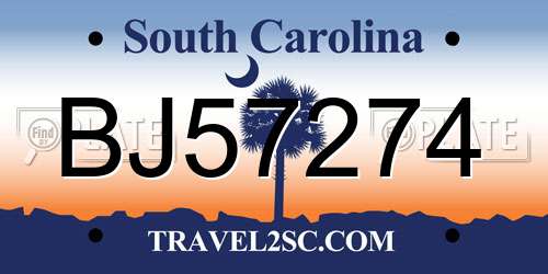 BJ57274 South Carolina License Plate