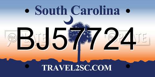 BJ57724 South Carolina License Plate