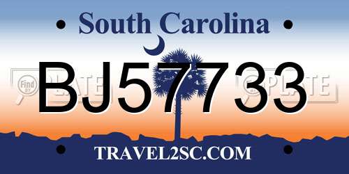 BJ57733 South Carolina License Plate